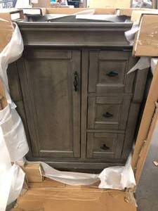 Naples 24 in. W Bath Vanity Cabinet Only in Distressed Grey with Right Hand Drawers by Home Decorators Collection Customer Returns See Pictures