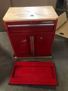 Ready-to-Assemble 24-Gauge Steel 1-Drawer 2-Door Garage Base Cabinet in Red (28 in. W x 33 in. H x 18 in. D) by Husky Customer Returns See Pictures
