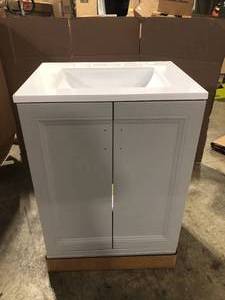 Willowridge 24.5 in. W Bath Vanity in Dove Gray with Cultured Marble Vanity Top in White with White Sink by Glacier Bay Customer Returns See Pictures