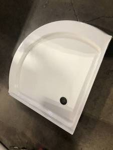 Foundations 38 in. L x 38 in. W Corner Shower Pan Base with Corner Drain in White by DeltaCustomer Returns See Pictures