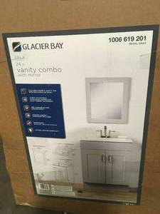 Aria  24 Bath Vanity in Pearl Gray with Cultured Marble Vanity Top in White with White Sink by Glacier Bay Customer Returns See Pictures