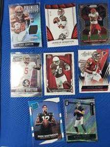 Lot of 8 Cards Including Jameis Winston Rookies, Clyde Edwards-Helaire Rookie, Duke Johnson Rookie Patch