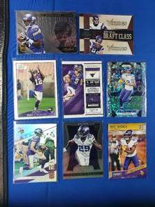Lot of 8 Vikings Cards Including Mike Hughes Rookie, Kyle Rudolph, Adam Thielen Panini Contenders, Percy Harvin Rookie, Teddy Bridgewater Rookie, Xavier Rhodes Rookie