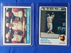 Lot of 2 Cincinnati Reds Johnny Bench Topps #380, Reds Heavy Artillery Pinson, Bell, Robinson #25