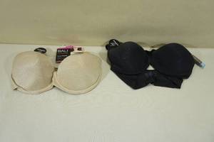 lot 129 image: 2 Bali Comfort Revolution Front Close Underwire Bras -Black & Nude - 36DD