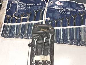 lot 939 image: Lot of (3) Wrench Sets - 3-pc Metric Flare Nut HFNM03 (x1), K&P 7-pc Combination Wrench Set SAE (x2)