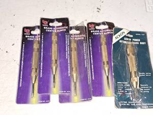 lot 957 image: Lot of (5) Brass Automatic Center Punches (in original packaging)