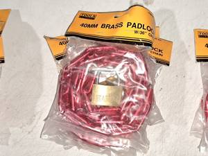 lot 961 image: Lot of (5) Tools Exchange 40mm Brass Padlock w 36 Chain (in original packaging)