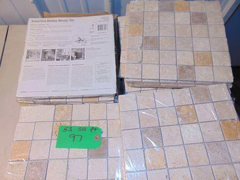 lot 97 image: 53 Sq Ft - Travertine Medley Mosaic Tile 12x12 Model #83016