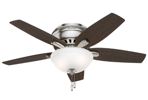 lot 95 image: Hunter Fan Company, 51082, 42 inch Newsome Brushed Nickel Low Profile Ceiling Fan with LED Light Kit and Pull Chain