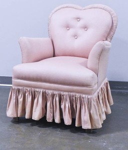 lot 111 image: Vintage Pink Upholstered Chair with Tufted Back