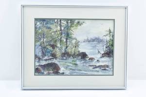 lot 79 image: Elsie Cook Boundary Waters Original Watercolor Painting, MN Artist