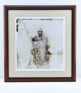 lot 31 image: Klaus Tiedge Msoe - Masai Warrior Modified Photo Print Numbered 199