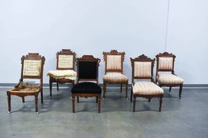 lot 130 image: Group of 6 Antique Eastlake Dining Chairs