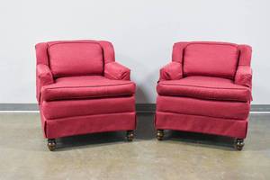 lot 133 image: Pair Red Striped Lounge Chairs