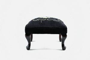 lot 128 image: Antique Footstool w Black & Floral Cross Stitch Design