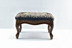 lot 134 image: Vintage Navy Floral Cross Stitch Footstool