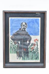 lot 88 image: Gary J. Hansen Friar Woodcut Print