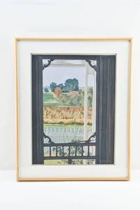 lot 40 image: Gene Hamilton Farm Porch View Original Acrylic Painting on Paper