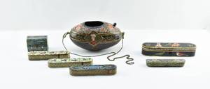 lot 49 image: 7 Islamic Lacquer Boxes and a Beggars bowl
