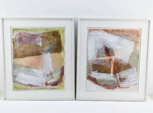 lot 140 image: Pair Bonnie Cutts Untitled Mixed Media Paintings on Paper