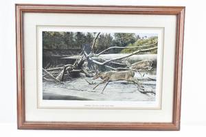 lot 158 image: Ron Van Gilder Sandbar Crossing - White tailed Deer Offset Lithograph