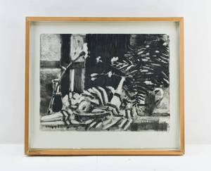 lot 220 image: Joe Byrne Still Life with Striped Cloth Monoprint