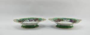 lot 159 image: Pair of Vintage European Porcelain Footed Platters with Green Floral Design
