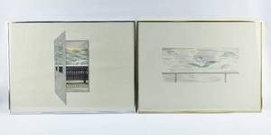 lot 241 image: Two Detailed Pen & Marker Drawings, Signed Wolf, 1976