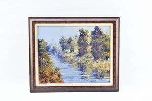 lot 257 image: Rex Mhiripiri Untitled Landscape Painting w Inlaid Frame