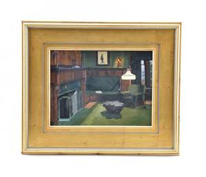 lot 259 image: Richard F. Rock Prindle House Interior, 1906 Original Oil Painting
