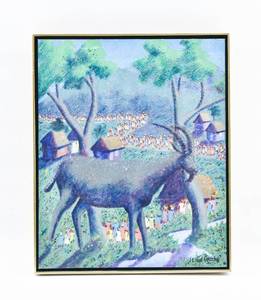 lot 261 image: Jean Eluid Coachy Haitian Folk Art Painting on Board