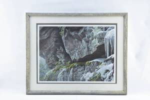 lot 283 image: Robert Bateman At the Cliff - Bobcat Wildlife Offset Lithograph