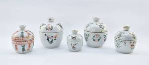 lot 99 image: 5 Late 19th Century Antique Chinese Porcelain Covered Vessels