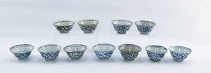 lot 97 image: 11 19th Century Antique Chinese Blue & White Porcelain Rice Bowls