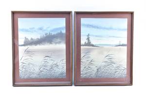 lot 382 image: Pair Signed & Numbered Lithographs of Lake Landscape