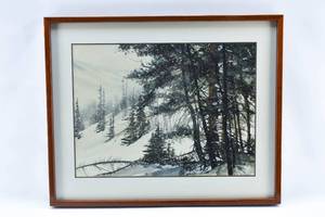 lot 389 image: Ed Jagman Original Watercolor Painting of Mountain Snowstorm