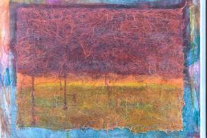 lot 394 image: Original Abstract Mixed Media Painting, RedOrange