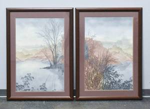 lot 320 image: Pair Illegibly Signed Prints of Tranquil Landscape Scenes