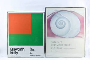 lot 403 image: 2 Framed Art Posters, Georgia OKeeffe, Ellsworth Kelly