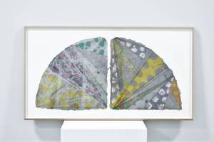 lot 313 image: Sandy Floyd Kinnee Friso Elyres Double Fan Original Paper Collage