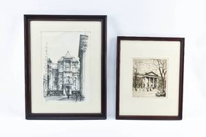 lot 151 image: Two Leon R. Pescheret Chicago Architecture Artworks