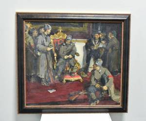 lot 14 image: Vintage Sergei Lukin Ivanovich Original Painting of Soldiers
