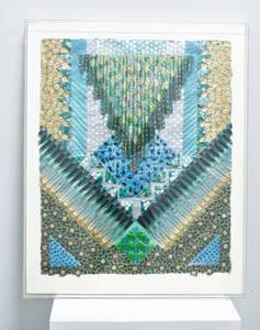 lot 345 image: Gisela Moyer Royal Shirt Green and Gold 1989 Mixed Media Paper Assemblage