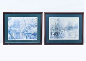 lot 26 image: Pair Richard Thompson Lim. Ed. Lithographs Herons Home & Beavers Haunt