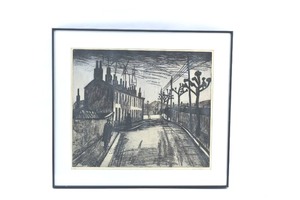 lot 369 image: George Chapman Street Scene with Pollard Trees Etching