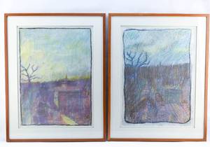 lot 372 image: Pair Original Pastel Drawings of Landscapes