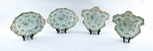 lot 203 image: 4 Porcelain Dishes with Green & Gold Floral Design