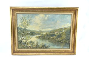 lot 362 image: Fiora Cozzi Original Oil Painting of River Landscape