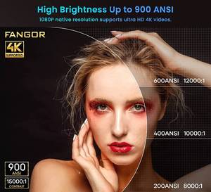 Fangor 4K Supported Projector with 5G WiFi and Bluetooth